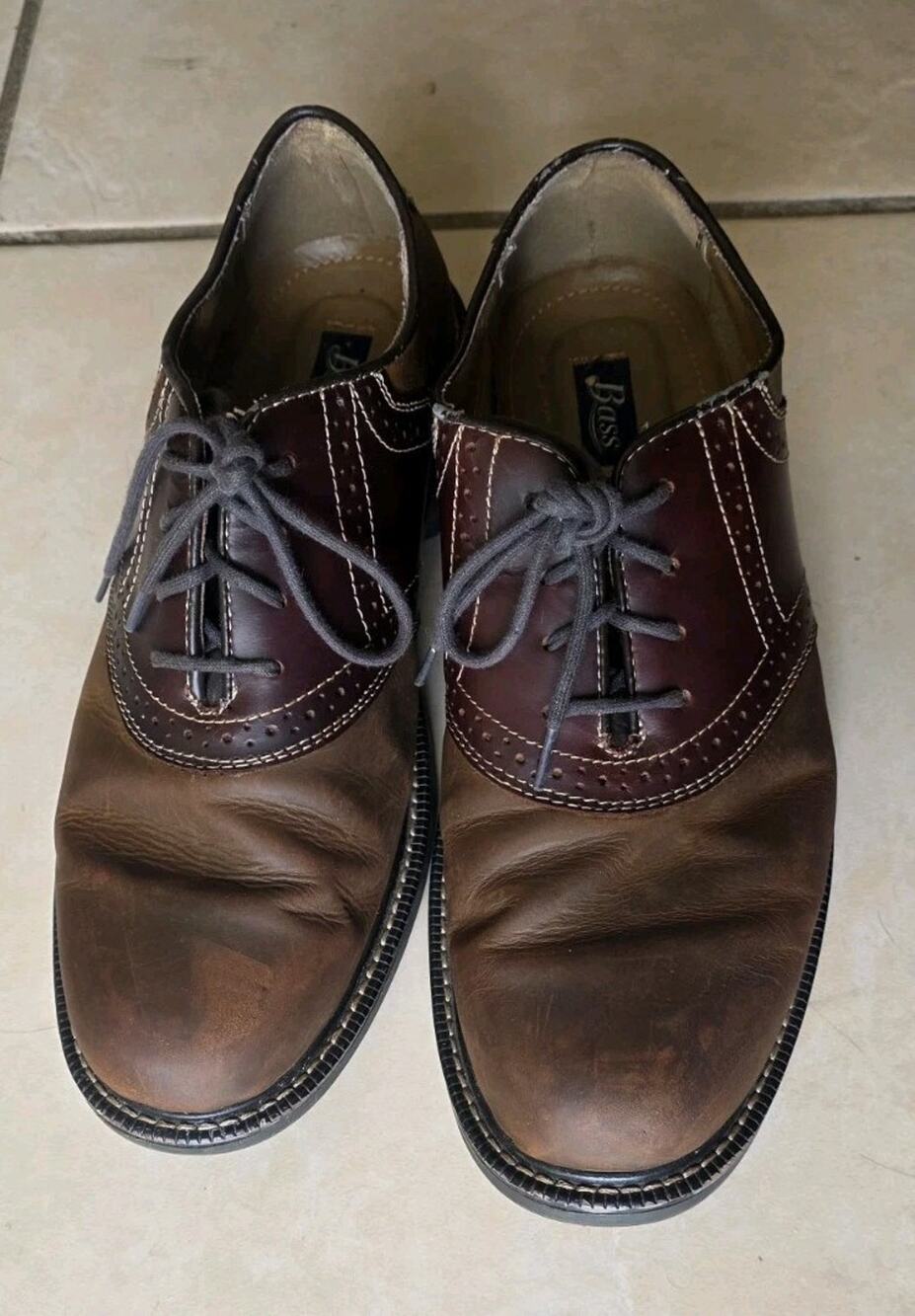 BASS EUGENE SIZE 10.5M SUEDE BROWN SADDLE OXFORD MEN'S SHOES